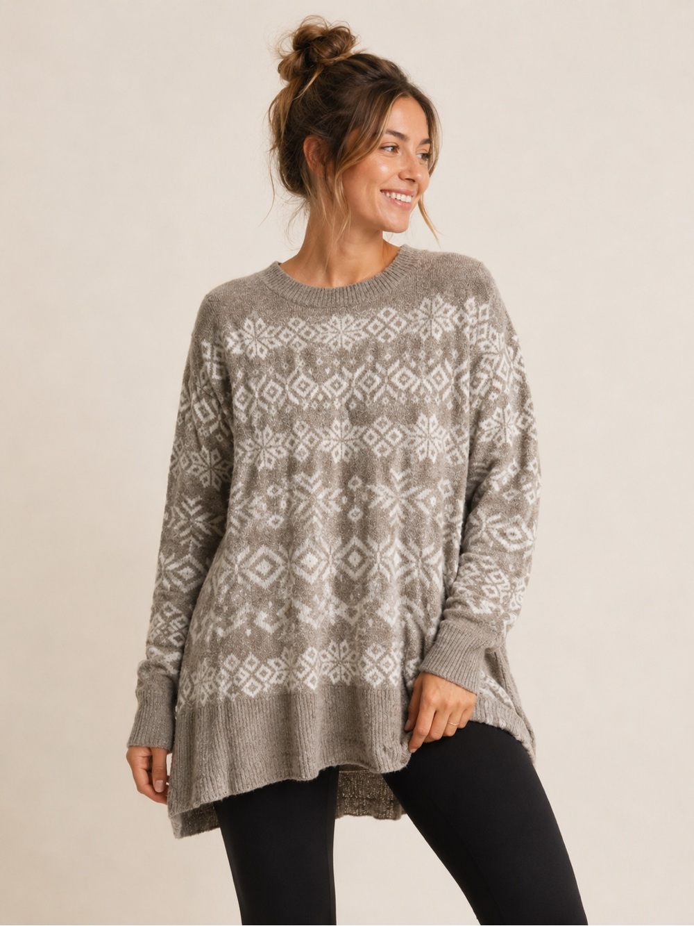 Cozy Gray/Beige Knit Sweater